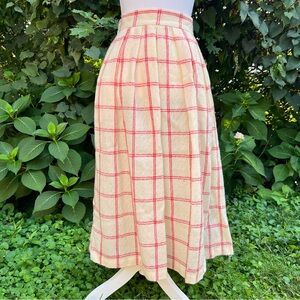 Vintage 1960’s cream & red plaid wool midi skirt